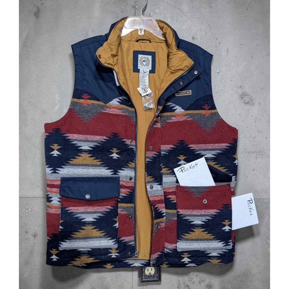 Cinch Mens L Aztec Southwestern Water Resistant Vest Cowboy Rodeo Full Zip NWT - Picture 9 of 15